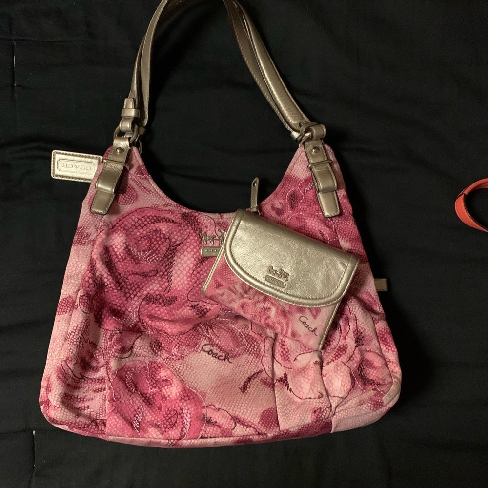 Coach Maggie Madison Pink Floral Women's Bag with Metallic Accents